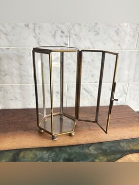 Vintage 5.75” Brass and Glass Hexagon Curio Display Case / Terrarium
